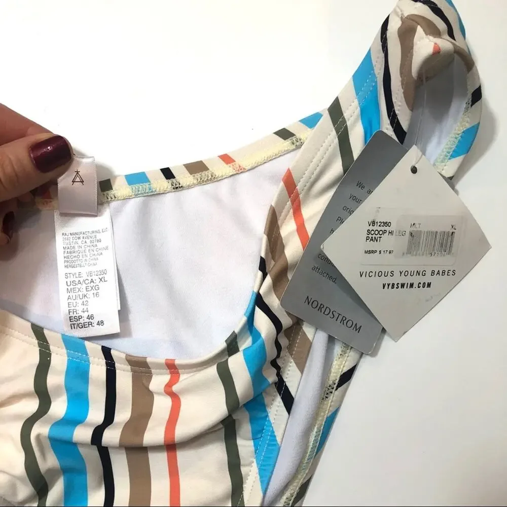 VYB High Leg Stripe Print Bikini Bottoms swim XL